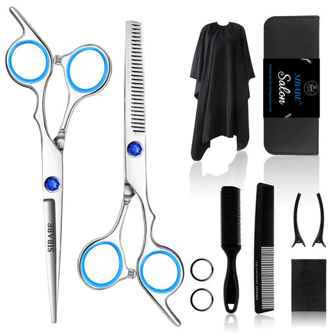 Hair Cutting Scissors Set 6 inches, Sapphire Professional Stainless Steel Reinforced Barber/Salon Shears for Hairdressing, Thinning, with Flat Shears, Teeth Shear, Comb,Salon Cape,Hair Clip