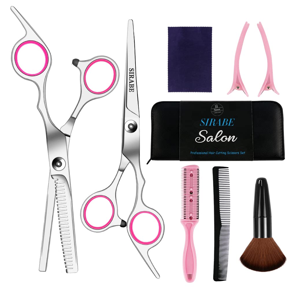 Hair Cutting Scissors Professional Home Haircutting Barber/Salon Thinning  Shears Kit with Comb and Case for Men/Women (Sliver)