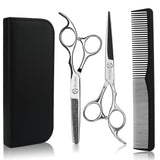 Hair Cutting Scissors Thinning Shears Kit,6.5 inch Professional Haircut Scissors Beard Trimming Shaping Grooming with Comb and Case,Sliver Hairdressing Shears Set for Men Women Pets Barber Salon Home